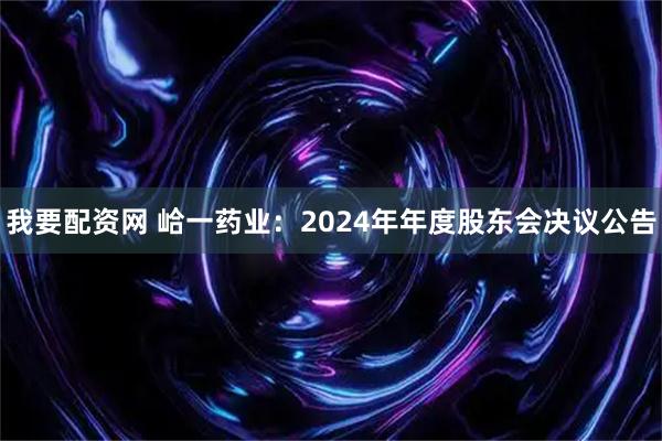 我要配资网 峆一药业：2024年年度股东会决议公告