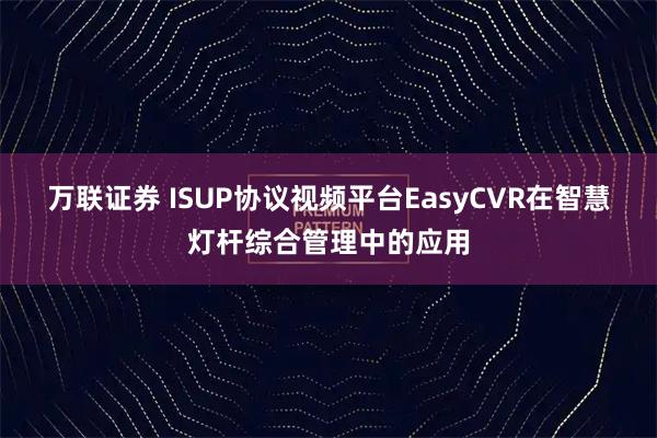 万联证券 ISUP协议视频平台EasyCVR在智慧灯杆综合管理中的应用